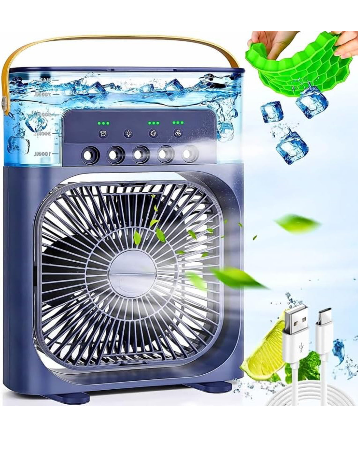 Portable Air Conditioner Cooler, Mini Evaporative Cooler with 7 Colors LED Light, 1/2/3 H Timer, 3 Wind Speeds and 3 Spray Modes for Your Desk