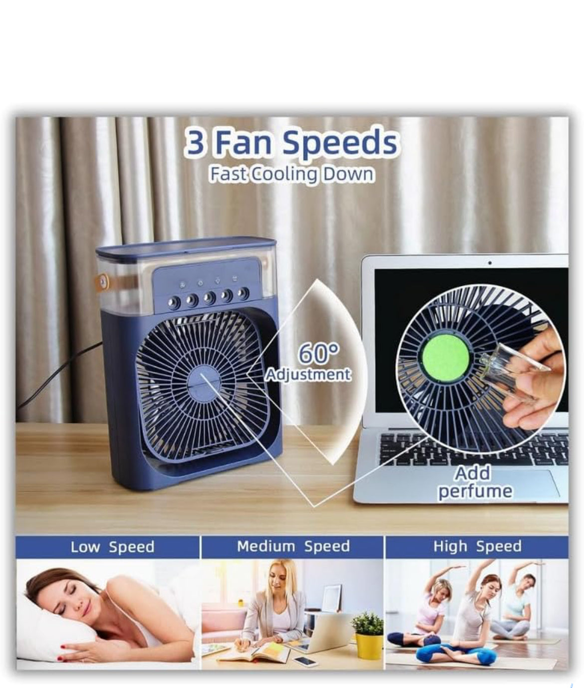 Portable Air Conditioner Cooler, Mini Evaporative Cooler with 7 Colors LED Light, 1/2/3 H Timer, 3 Wind Speeds and 3 Spray Modes for Your Desk